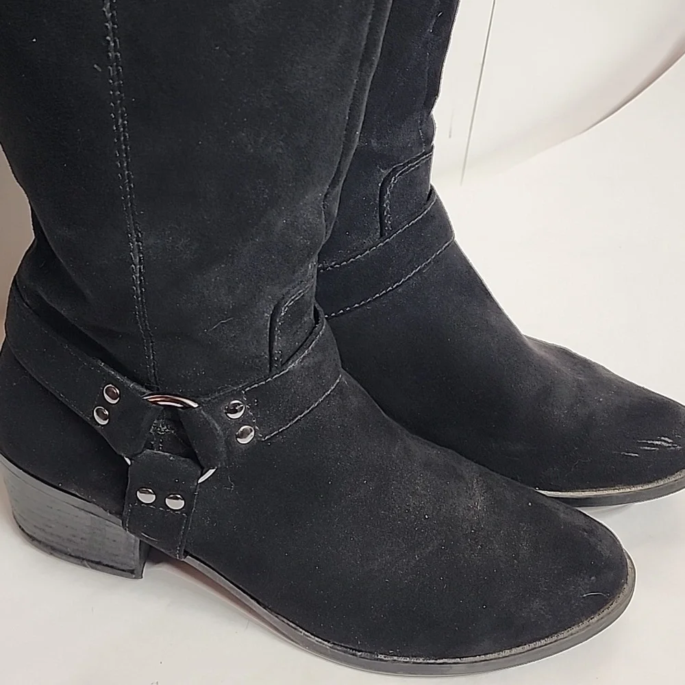 Carlos Santana Black Knee-High Sz 9.5 Faux Suede Western Style Boots